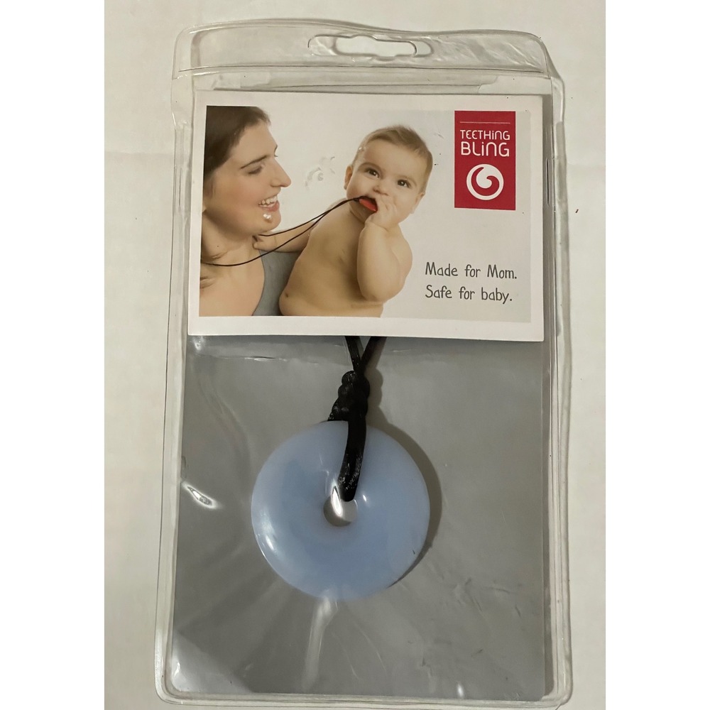 Teething Bling Silicone Necklace Mom OS Light Blue New Donut Teether Pendant